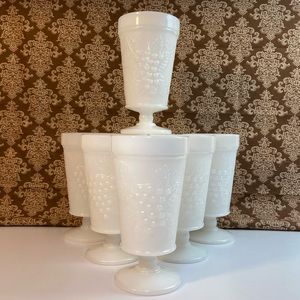 Anchor Hocking 1950s Milk Glass Tumblers Grape Design, set of 7